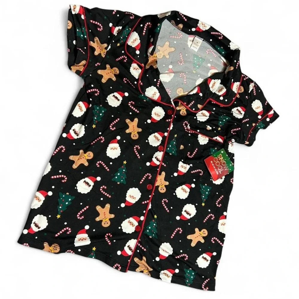 Festive Black Holiday Pajama Top
